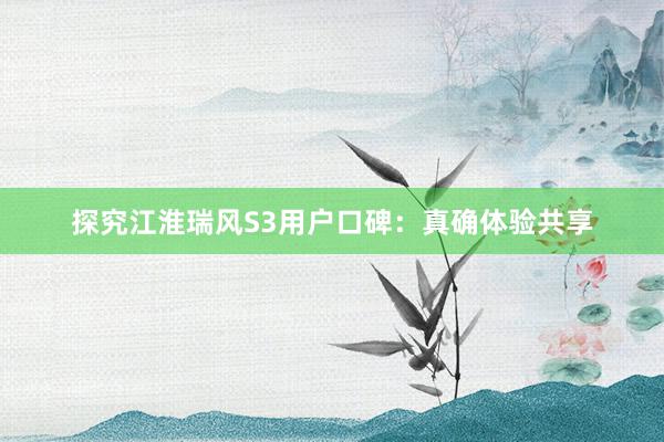 探究江淮瑞风S3用户口碑：真确体验共享