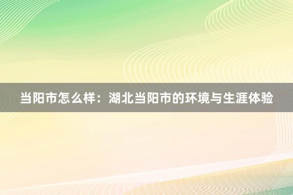 当阳市怎么样：湖北当阳市的环境与生涯体验